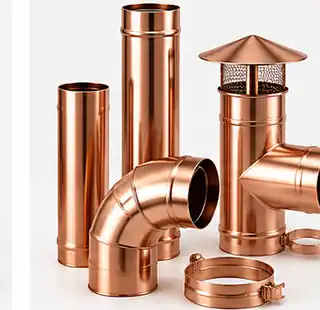 Componenti inox monoparete ramato con parete singola, tubi e raccordi finitura rame.